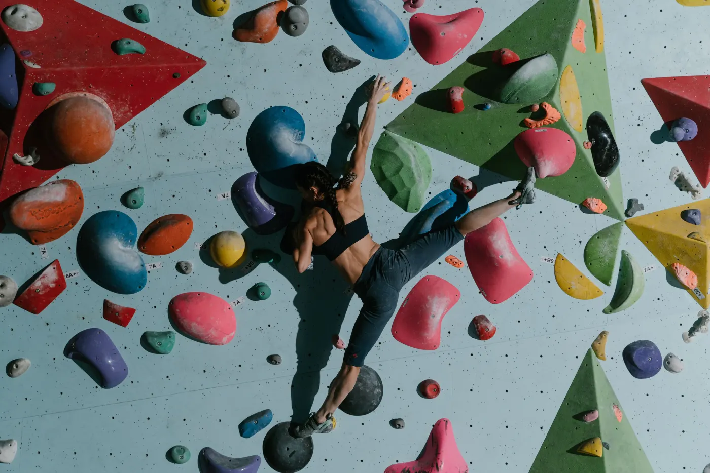 Climber on a bouldering wall